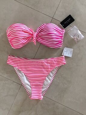 Kate Spade Bandeau Bikini Swim Set in Radiant Pink White Pink Purple Stripes 💕